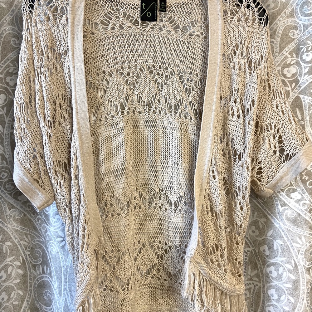 Cream Crochet Frayed Tee Cover Up
